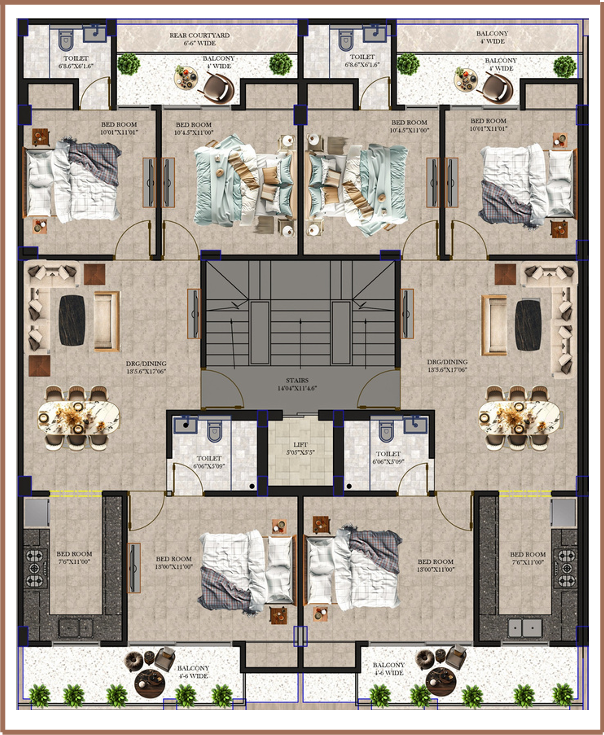 Indicative 3 BHK floor plan for Krishna Kartik Homes builder floors inside RPS Palm Drive